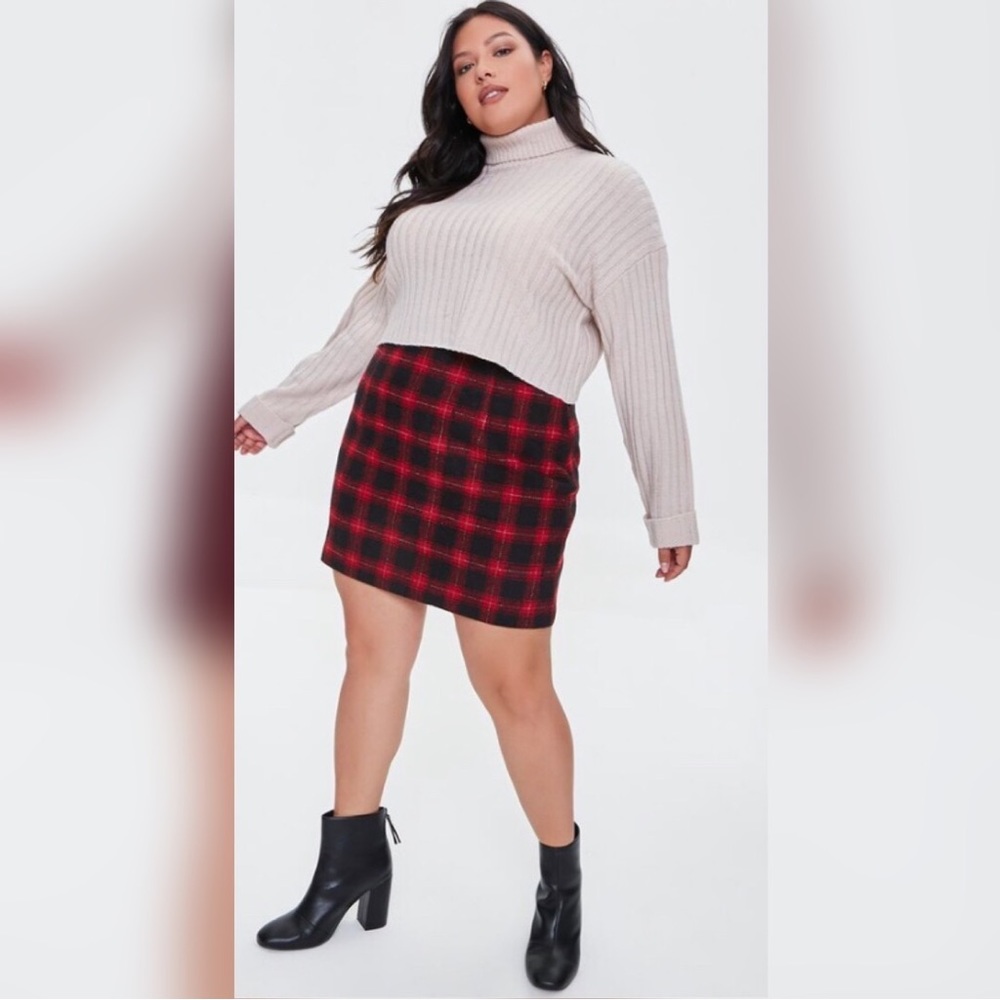 Red plaid plus size skirt